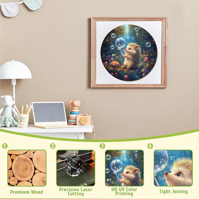 Wooden Puzzles for Kids Ages 4-6 - Bubble Hedgehog 50 Pieces Children Puzzles - Large Pieces Kids Puzzle with Unique Shapes - Educational Puzzles Toys for Boys and Girls (11.4 * 11.4 in)