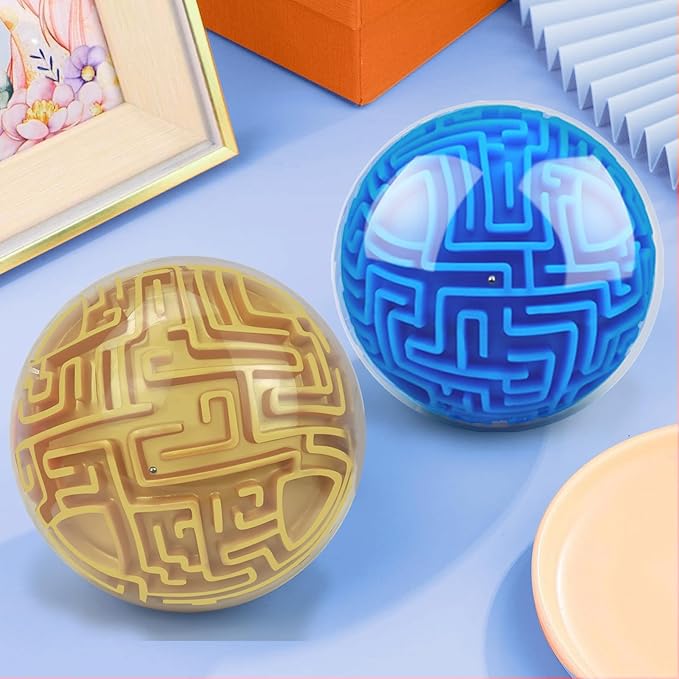 2 Pack 3D Puzzle Maze Ball Magic Brain Teasers Games Memory Sequential Puzzle Cube Balls Educational Toys for Kids Teen & Adults Birthday Christmas Stocking Stuffers Gifts, Hard Challenges