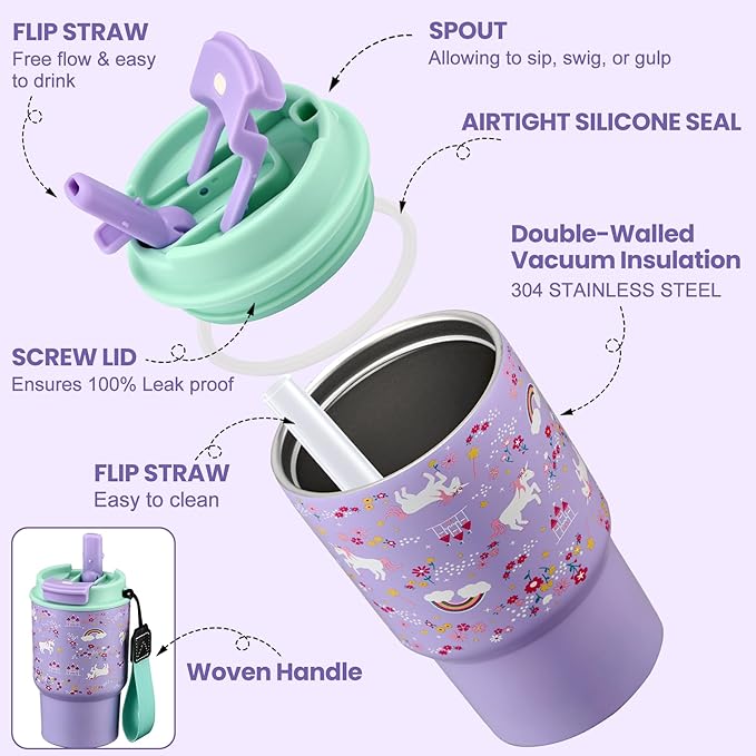 Bento Lunch Box for Kids with 17oz Soup Thermo,Insulated Tumbler Water Bottle and Insulated Lunch Bag,Leak-Proof 3 Compartment Lunch Food Container with with Ice Pack for Kids to School-Horse