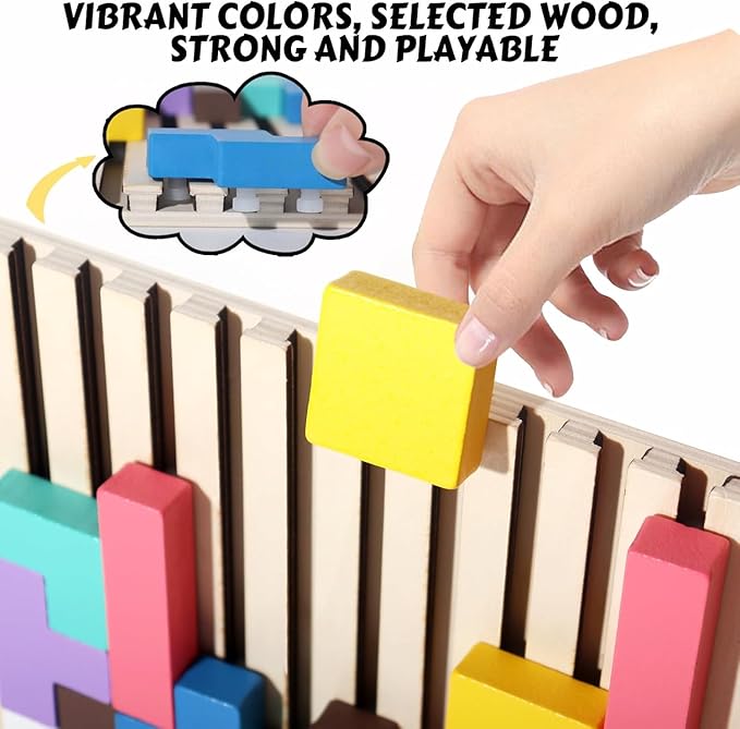 Wooden Colored 3D Russian Block Puzzle Jigsaw Puzzle Toy Montessori Educational Gift for Boys and Girls Board Game Educational Toys for Toddlers Brain Teasers for Toddlers 3-6 Years