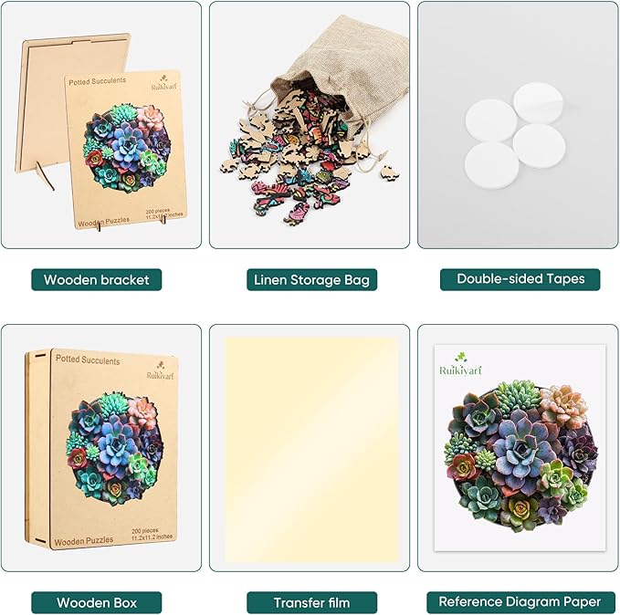 Wooden Puzzle for Adults, 200 Pieces Round Mandala Flower Wooden Puzzles,Extra Thick 5MM,Unique Shaped Liberty Succulents Wood Jigsaw Puzzles for Adults and Kids,Birthday Gifts,11.2x11.2 Inches