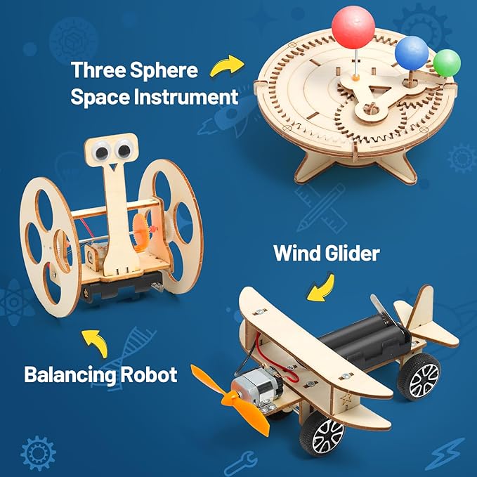 6 in 1 STEM Science Kits for Kids 8-12 5-7, Wood Craft Kit for Boys Age 8-10, Science 3D Puzzles Projects, Educational Craft Building Toys, Christmas Birthday Gifts for Girls Boys 6-13 Years Old