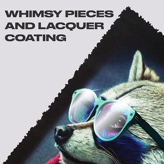 UNIDRAGON Original Wooden Jigsaw Puzzles - Pop Art Glow Up Collection - Bandit - Raccoon Puzzle 500 Pieces, Beautiful Gift Package, Wooden Puzzle for Adults