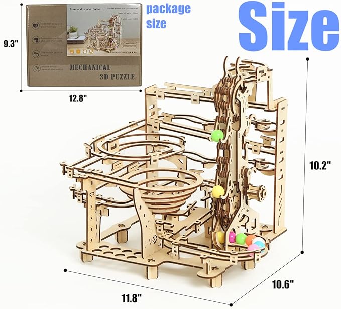 Wooden Marble Run 3D Puzzle - Wood Crafts Mechanical Marble Run Assembly Building Model Kits - Wooden Puzzle DIY Brain Teaser Puzzles - Christmas Birthday Gifts for Adults & Teens Boys Girls