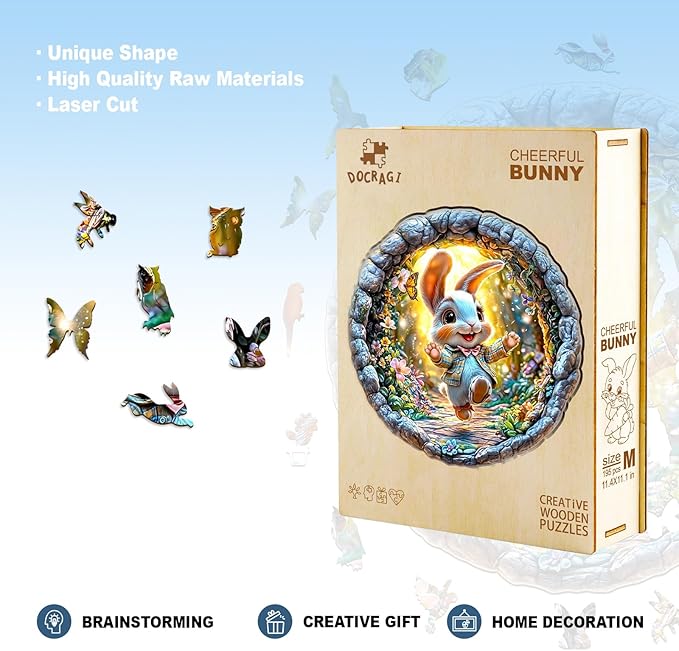 Wooden Puzzles for Adults - Cheerful Bunny Wooden Puzzles - Unique Shaped Wooden Jigsaw Puzzles - Animal Wooden Puzzle Creative Bunny Gifts - Puzzle Toys - 280pcs