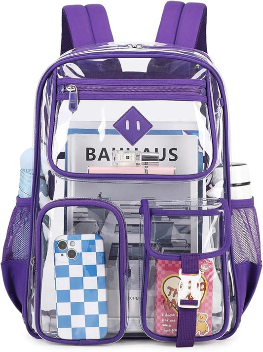 Clear Backpack for School,Heavy Duty PVC Transparent Bookbag for Girls Stadium Approved See Through Backpack