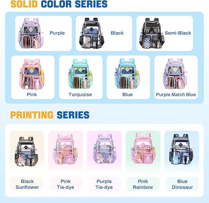 Clear Backpack for School,Heavy Duty PVC Transparent Bookbag for Girls Stadium Approved See Through Backpack