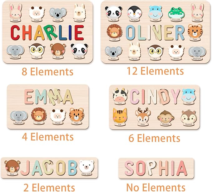 Personalized Name Puzzle - Custom Wooden Puzzle for Toddlers 1-3 - Unique Baby Shower, Christmas & 1st Birthday Gift for Boys and Girls - Keepsake Montessori Toy (Vocab)