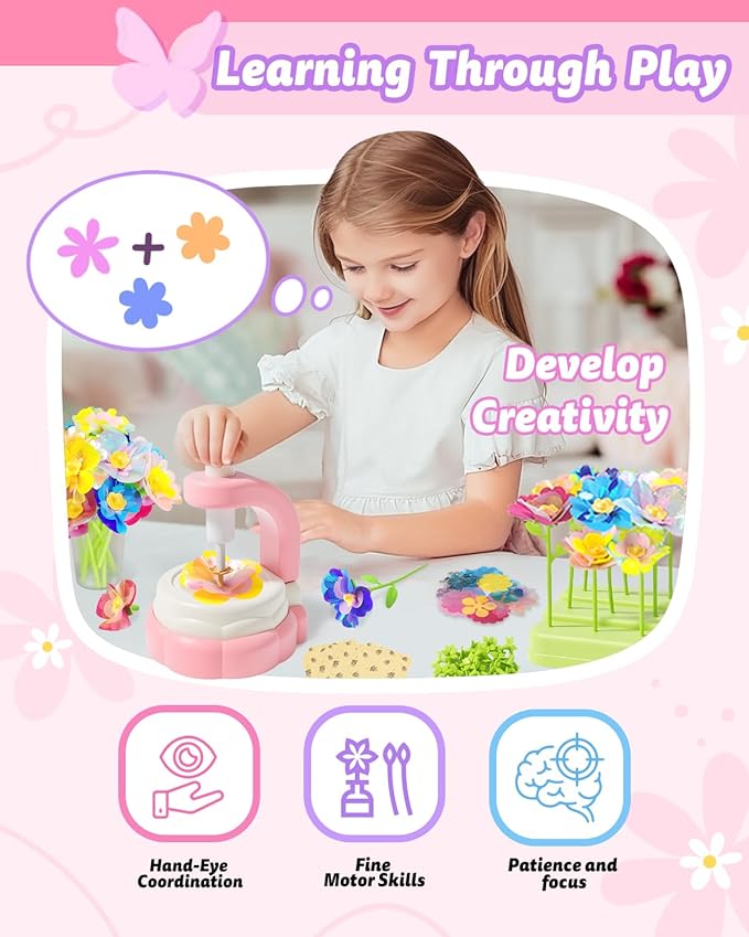 Pussan Arts and Crafts Kits for Kids Age 3-12, Birthday Gifts for 3 4 5 6 7 8 9+ Year Old Girls, DIY Fabric Flower Bouquet Kit Toys for Kids Activities Holidays Parties