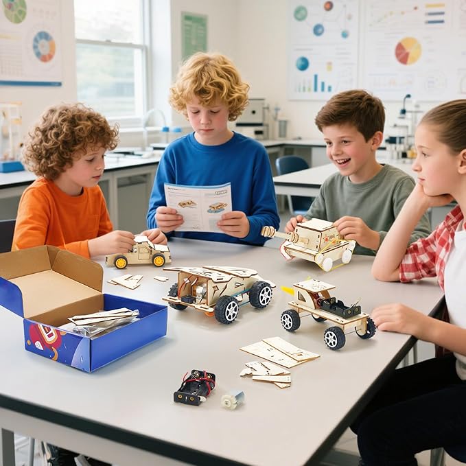 Wooden 6 in 1 STEM Toys for Kids Age 8 9 10 11 12 13 14, Science Experiments for Boys Girls, Fun Engineering Sets Activity Toys Xmas Birthday Gifts for 8 9 10 11 12 Year Old Kids Boys