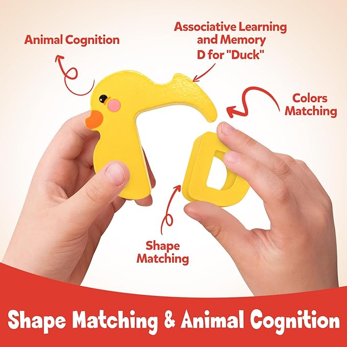 Wooden Alphabet Matching Game, ABC Animal Puzzle Board for Toddlers, Montessori Sorting Blocks Board Toy, Preschool Jigsaw Puzzle for Early Learning, Educational Gift for Kids Boys Girls Ages 3-5