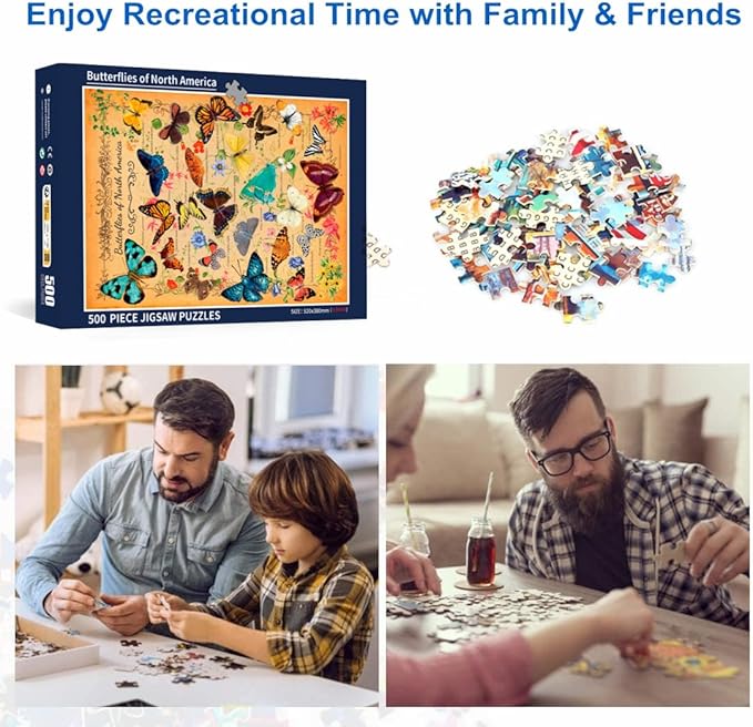 500 Piece Puzzles for Adults Butterflies of North America 20.5 x 15 Inch 500 Piece Jigsaw Puzzles for Kids Adults Puzzles 500 Pieces for Adults Holiday Educational Challenge Toy