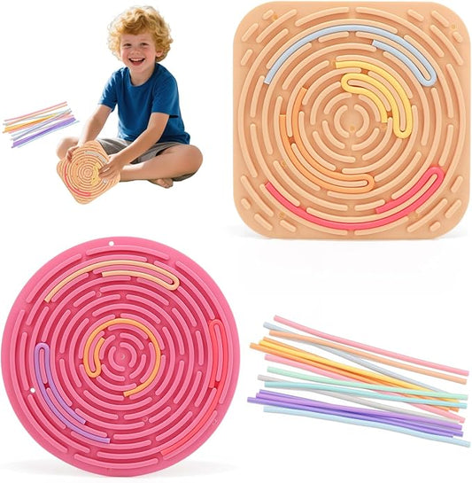 2-Pack Sensory Activity Board for Kids, Double-Sided Fidget Toy with 20 Silicone Strips(Color in ramdon), Montessori-Inspired Fine Motor Skill Toy for Autism, ADHD, Anxiety Relief, Ages 3+