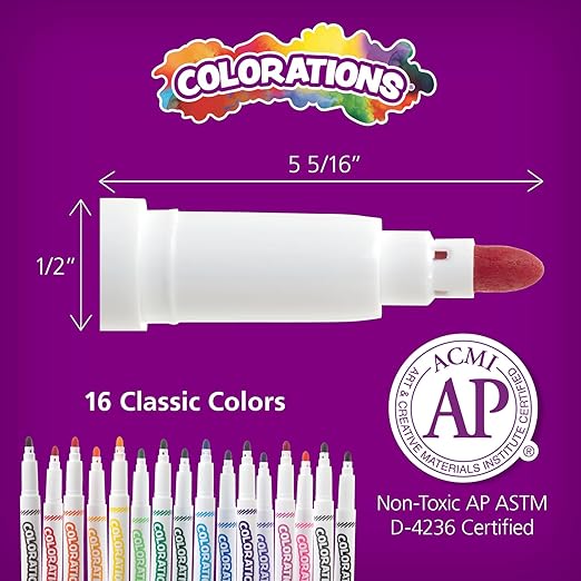 Colorations Washable Markers, Set of 256, 16 Colors, Non-Toxic, Bulk Art Supplies for Kids, Classroom Kit, Coloring Classroom Pack, Crafting Materials