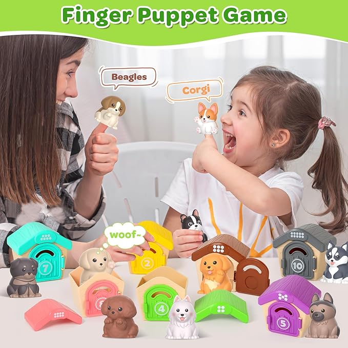 Letapapa Toddler Toys for 1 2 3 Year Old, 20 Pcs Dog Toys for Kids, Montessori Educational Counting, Matching & Sorting Motor Skills, Christmas Birthday Gifts for Baby Boy Girl Aged 12-18 Months