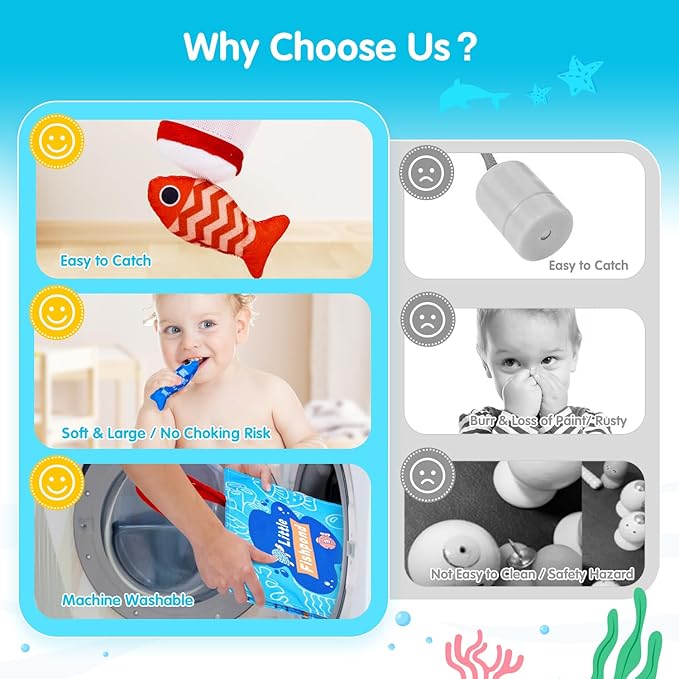 Toddler Toys Montessori Toys for 1 Year Old Boy Girl Birthday Gift- Cloth Fishing Game for Toddler 1-3 with Stacking Cups- Number Counting, Color Sorting, Shape Learning