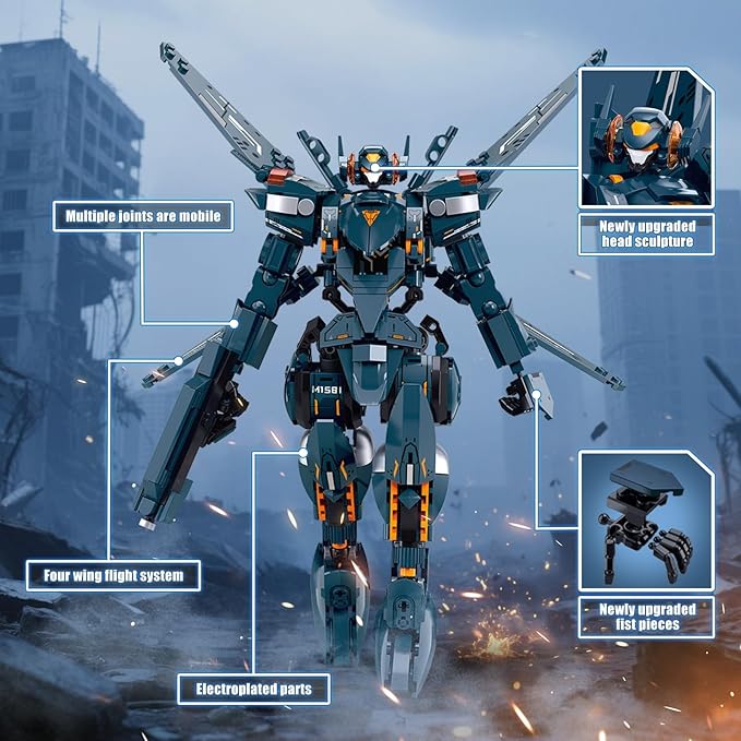 HIGH GODO Attacker Mech Robot Transforming Building Blocks Set for Adults,City Warrior Justice Hero Soldier Mech Model Building Kit, Cool Creative Robots Toys Gift for Teens Boys, 569 Pieces