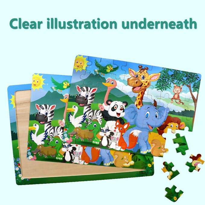 Puzzles for Kids Ages 4-8, 4 Pack Wooden Jigsaw Puzzles 60 Pieces Animal Dinosaur Puzzle Preschool Educational Learning Toys Set for Boys and Girls