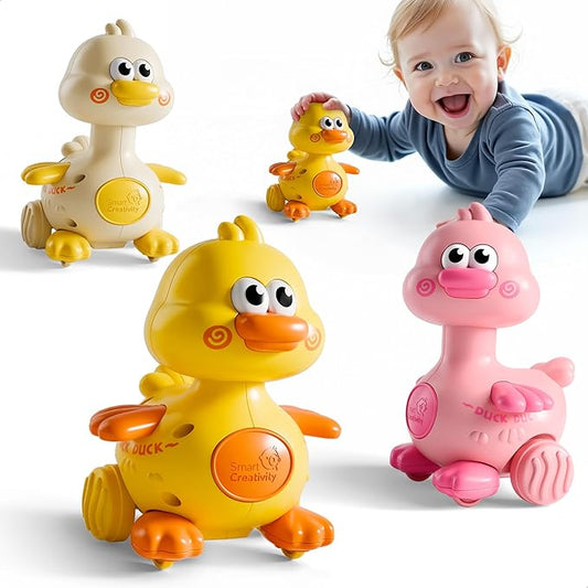 iPlay, iLearn Press to Go Duck Car Toys Set for Toddlers 1-3, Baby Push Go Racing Cars, Infant Play Vehicle Set, 1st Birthday Stocking Gift for 12-18-24 Months, 1 2 3 One Yrs Old Boys Girls Child Kids