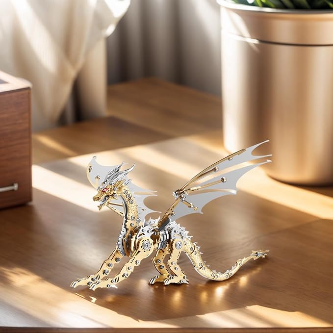 3D Puzzles for Adults,Metal Dragon Puzzle Building Set,Collectible Mechanical Engineering Crafts for Home Office Decoration & Gift(Golden)
