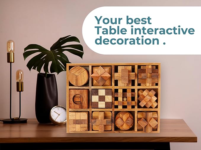 BSIRI Wooden Puzzle Box Set (12 Games) - Challenging Brain Teasers and 3D Puzzles for Adults, Interlocking Games for IQ Test, Ideal for Patio Decor and Unique Gift for Chistmas
