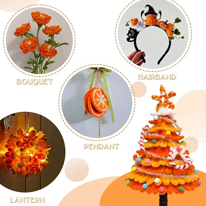 URSDIART (350pcs/Set) Orange Pipe Cleaners and Wiggle Eyes, Pumpkin Color Halloween Chenille Stems Pipe Cleaners Bulk 12 Inch Pipe Cleaners for Crafts DIY Creative, Christmas Decoration Art Supplies