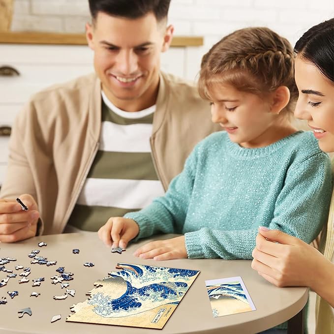 Adults Wooden Puzzles, Wooden Jigsaw Puzzles, Unique Irregular Shape Sea Wave Wood Puzzles, 200 Pcs, Wall Art Decoration for Home