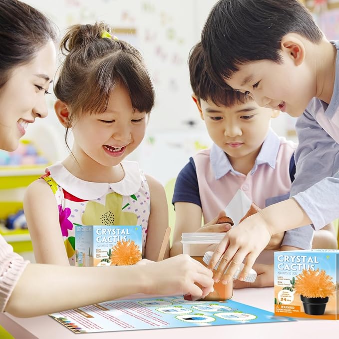 Crystal Growing Kit for Kids, Cactus-Orange DIY Crystal Science Experiment Set, Grow Your Own Crystals, STEM Educational Chemistry Kit for Boys & Girls Ages 6-12, Fun Science Lab Gift for Kids