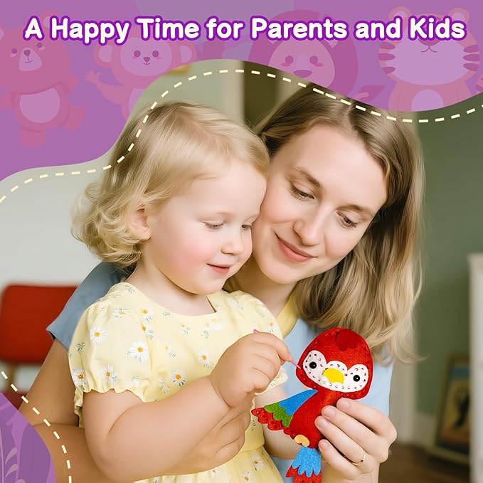 KIDS KING Easy Sewing Kit for Kids, 10 DIY Projects of Stuffed Dolls of Woodland Animals, Pre-Cut Felt: Bear, Deer, Owl, Fox, Rabbit, Arts & Crafts Toys for Beginner Kids Age 6-12