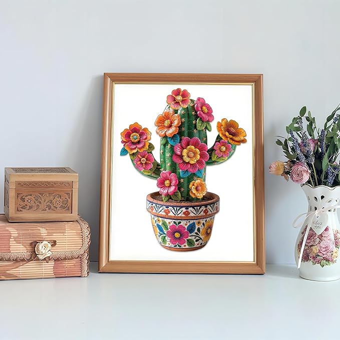 Cactus Wooden Puzzles Adults, 200 Piece Puzzles Vase for Adults Cactus Jigsaw Puzzle Art Unique Shape Puzzle Gift Fun Challenge Family Game Home Decor