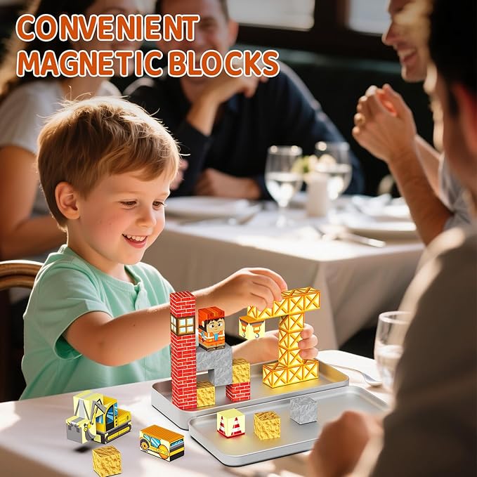 Magnetic Blocks with Magnet Box-35PCS Magnet Cubes, Magnetic Tiles Kids Build Cubes Travel Game Toys, Road Trip ‌Sensory Toy Christmas Birthday Gifts for Boys & Girls Ages 3