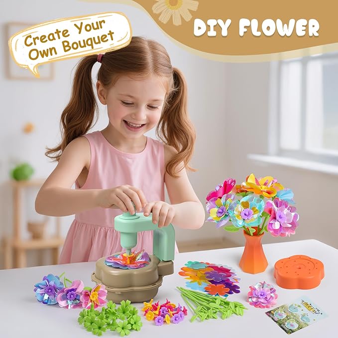 DIY Art Flower Toys Include Extra Accessories Set, Arts and Crafts Activity Kit for Kids Ages 3-12, Fabric Bouquet Craft for Toddler, Birthday Gifts for 3 4 5 6 7 8 9 10 11 12 Year Old Girls