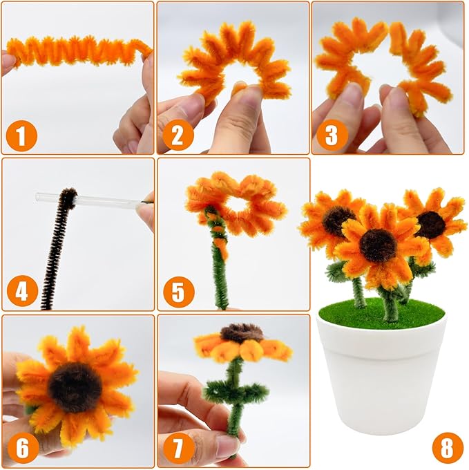 24 Set Garden Pot Craft Kit DIY Sunflower Plant Crafts Pot with Pipe Cleaners Stickers Fall Craft Kit for Fall Thanksgiving Autumn Harvest Classroom Creative DIY Art Project Bulk Painting (Flower)