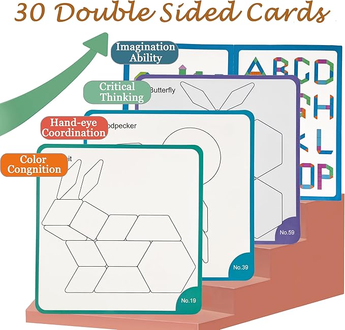 Dementia Activities for Patients, 170 Pieces Magnetic Tangrams Puzzle Games for Dementia Seniors, Colorful Shape Pattern Alzheimers Products for Elderly, Tile Matching Board Memory Cognitive Gifts