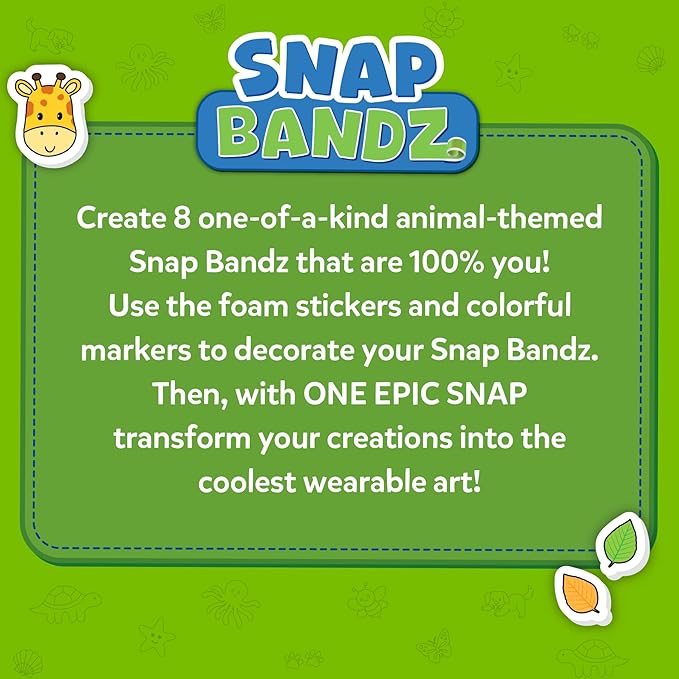 Skillmatics Craft Activity - Snap Bandz, Animals, DIY Jewelry Art & Craft Activity, Mess-Free, Creative Kit, 8 Bands (8.6"), Gifts for Boys & Girls Ages 4, 5, 6, 7, 8, 9, 10