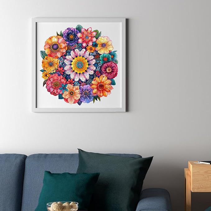 Mys Aurora Puzzles for Adults Round Flower Wooden Puzzles, 200 Pieces Unique Shaped Jigsaw Puzzles, Birthday for Adults and Kids, Fun Family Game 10.8'' x 11.2'' Medium Size