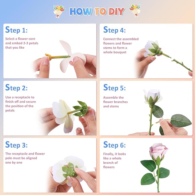 DIY Flower Bouquets Toys, Fabric Flower Market Toy is for Kids Best Gifts for Girls Boys Ages 5 6 7 8 9 10 to Craft Your Own Master Piece of Color Changing Flowers Kit