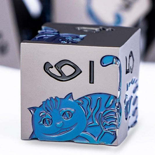 Metal DND Cat Dice 7PCS Polyhedral RPG Dice Set with Gift Case for Dungeons Dragons Role Playing Game, D and D Dice D6 D8 D10 D12 D20 D% (Grey Blue)
