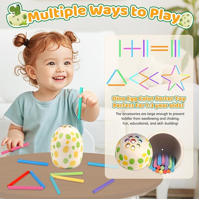 Montessori Dinosaur Toddler Toys Wooden Puzzles Gift for Ages 1 2 3 4 Year Old Kid Boys Girls Animal Dino Egg Toys, Wooden Blocks Stacking Sorting Toddler Fat Brain Easter Gift Preschool Learning