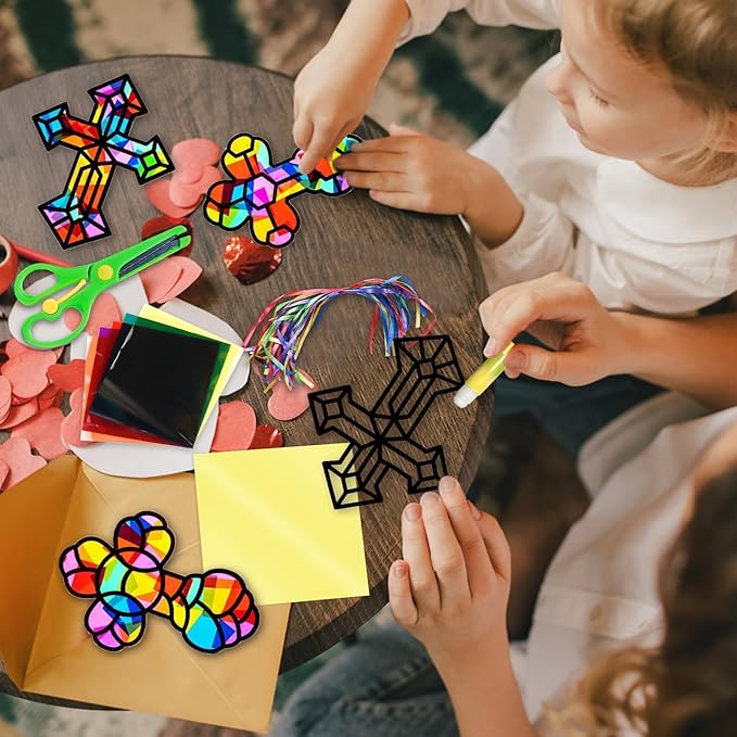 EggSun 36 Sets Cross Suncatchers Craft Kit for Kids Ornaments Stained Glass Window Arts and Crafts Kit for Sunday School Holiday Birthday Supplies Home Christian Decorations Ages 4 8 12