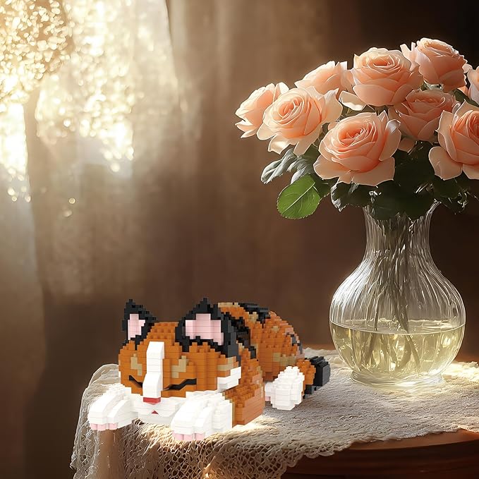 Larcele Micro Building Blocks Set, DIY Mini Building Toy Bricks for Age Over 12 Years, 1027 Pieces KLJM-05 (Tortoiseshell Cat)