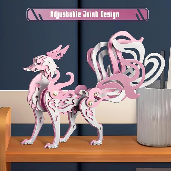 3D Metal Puzzles,3D Metal Puzzle for Adults,Mechanical Model Kit Fox Pink,Steel 3D Puzzles Stainless Steel Ornaments for Adults Home Decor Art Craft Gifts Toys.