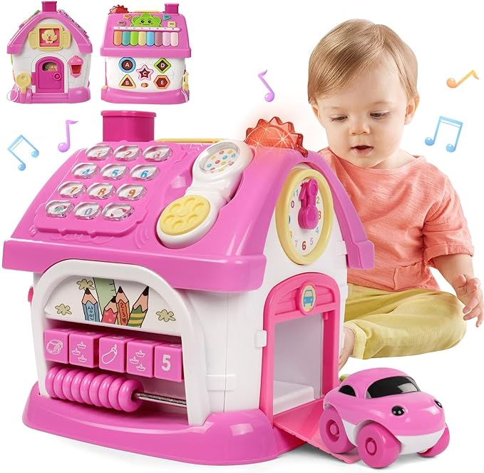 Multifunctional Learning Toy House&Activity Cube, Montessori Toys for 1 Year Old Girl Gift for First Birthday, One Year Old Educational Cube for Baby and Toddler Age 0-2