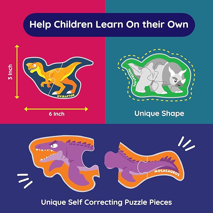 My First Puzzle – Montessori Toy | Dinosaur Montessori Toys Puzzle | Learning Resources Puzzles | 12 Dinosaur Themed Graded Puzzles (2-5 Pieces) | Gifts for Kids for 3 Year Old