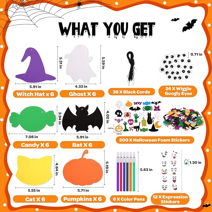 Letapapa 36 Sets Halloween Crafts for Kids 4-8, Art and Crafts Halloween Party Favors, Foam Craft Kits with Pumpkin Cat Ghost for Kids DIY，Art Projects for Classroom Activities Halloween Decorations