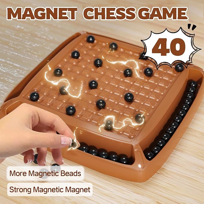 Magnetic Games Chess, Magnet Game Board Games for Kids and Adults, Magnet Chess Set Family Games Ideal for Family and Friend Game Night, 2-4 Players (Brown)