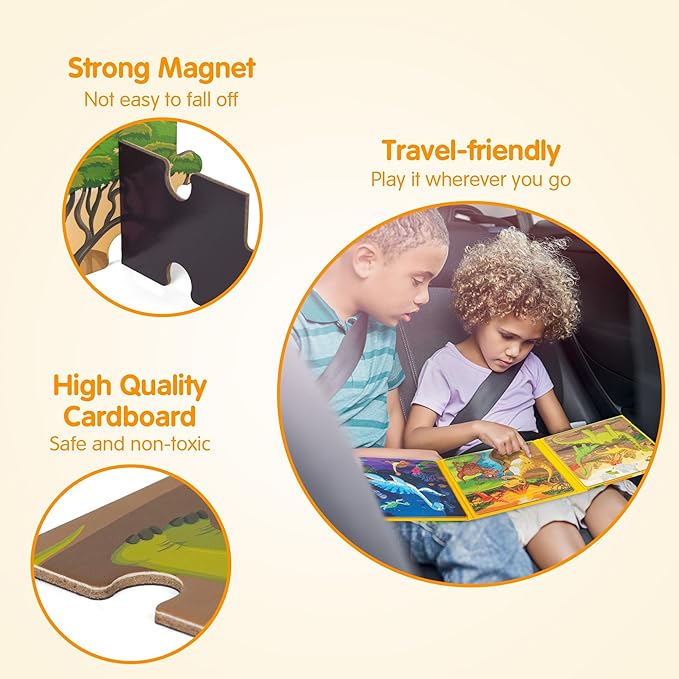 SYNARRY Magnetic Dinosaur Puzzles for Kids Ages 3-5, 20 Pieces Puzzles for Toddlers 4-6, Children Travel Activity Toys Games Gifts for Kids Boys Girls Ages 3 4 5 in Car Airplane Magnet for Road Trip