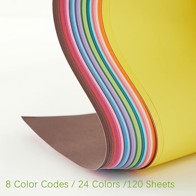 120 Sheets Colored Card Stock Printer Paper, 120 GSM 32 lb 24 Colors Pastel Construction Paper for Scrapbook Office Printing DIY Craft (120GSM)
