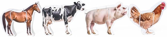 Wooden Montessori Animal Puzzles for Toddlers 2+ Years | Realistic Chunky Farm Animal Shape Puzzle | Educational Learning Toy - Three-Piece Farm Animal Puzzles