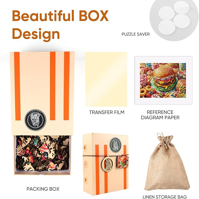 delobil Wooden Puzzles for Adults 500 Pieces,Hamburger Jigsaw Puzzles,Royal Size Unique Shaped Wood Puzzles Beautiful Gift Package, Creative Birthday Gift for Friends and Family 16.4''x12.4''